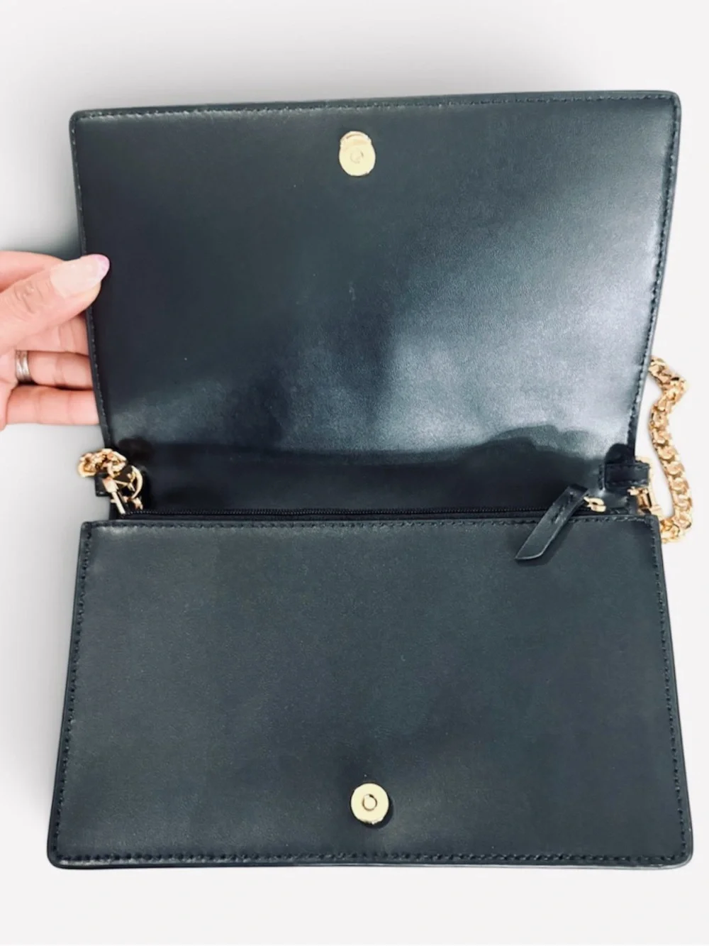 Michael Kors Jet Set Medium Black Woven Leather Crossbody with Gold Chain Strap